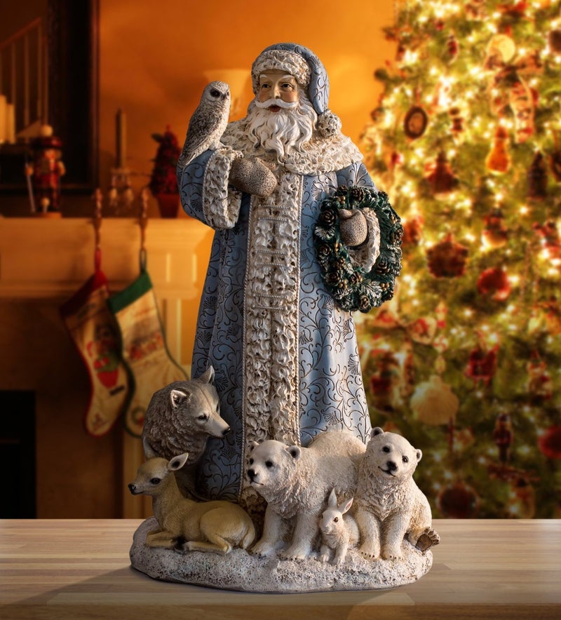 Roman Joseph's Studio, 16" H Winter Blue Santa with Forest Animals, Tabletop Christmas Decoration, Holiday Home Decor - Image 2